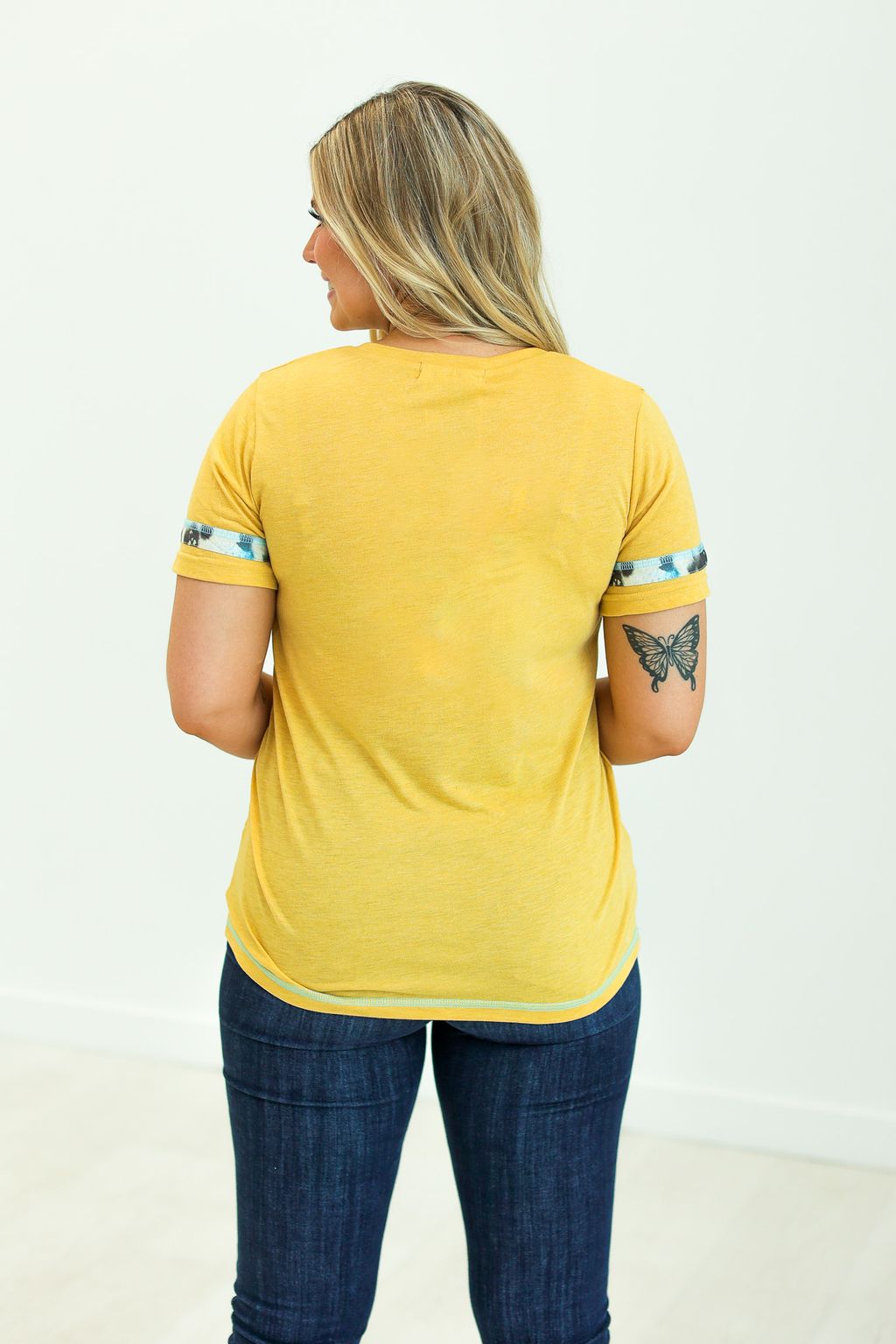 Cactus and Turquoise on Mustard Tee with Cowprint